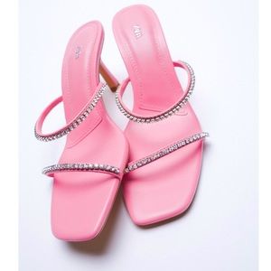 Zara Pink Gemstones Detail Sparkly Heel Sandals